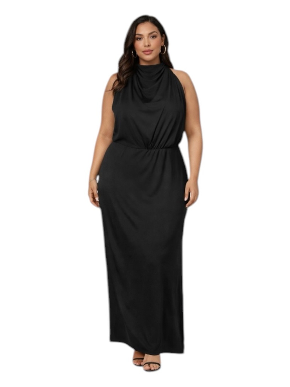 BIENI Black Maxi Dress XXL Cowl Neck Draped Sleeveless Elegant Evening Formal